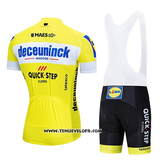 2019 Maillot Ciclismo Deceuninck Quick Step Jaune Blanc Manches Courtes et Cuissard